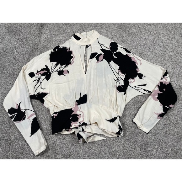 Free People Tops - Free People Shirt Womens Medium Say You Love Me Floral Crop Tie Boho Slouchy Top